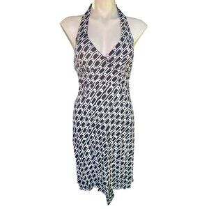 Ruby Rox Womens Halter Dress Size M Black & White Chain Print Long Belt